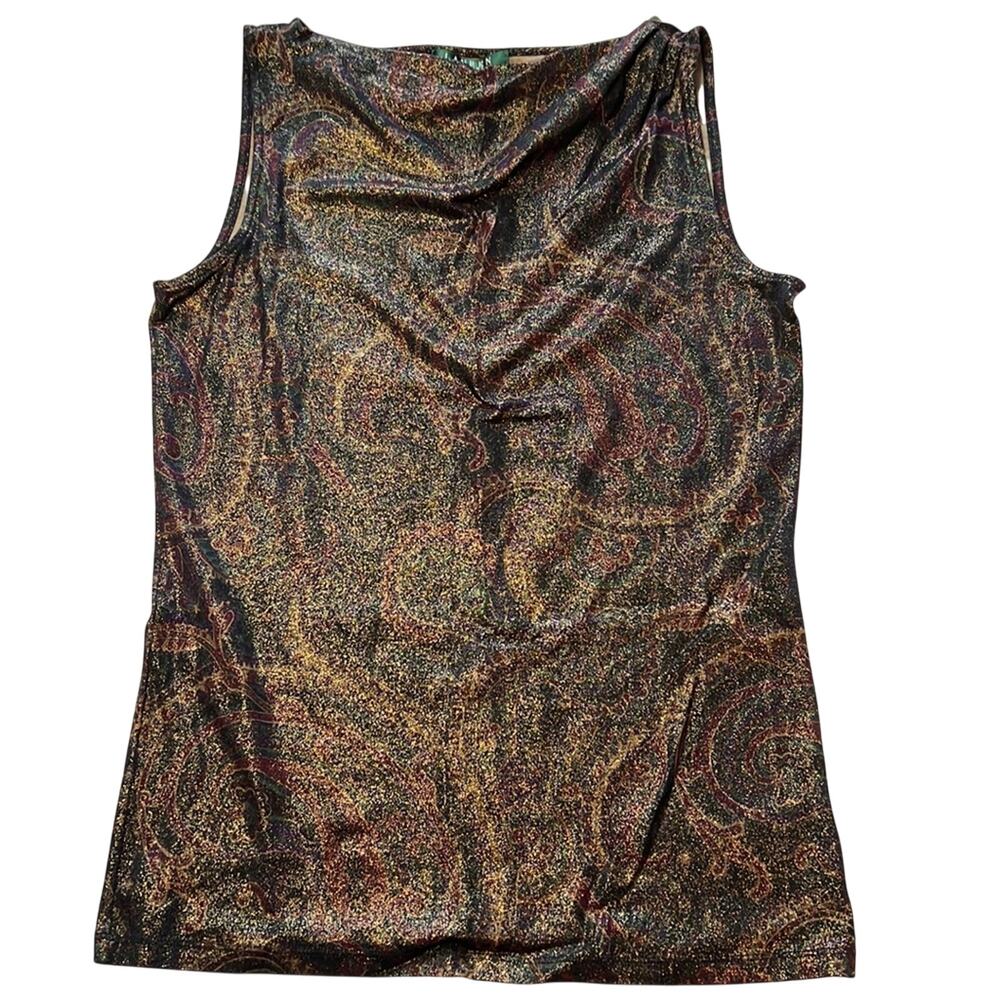 Ralph Lauren Women's Pullover Blouse Paisley Metallic, Size Medium, NWT